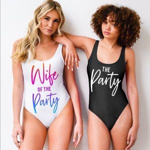 Bachelorette party “Wife of the Party” rainbow ombré one piece, never worn!